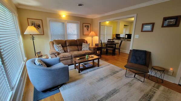 Smart TV, fireplace, Netflix, books