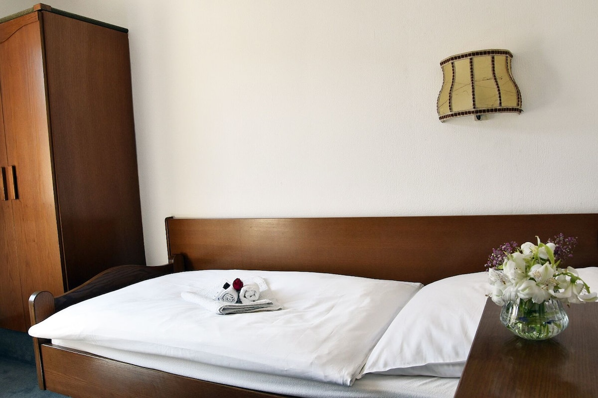 Desk, laptop workspace, free WiFi, bed sheets