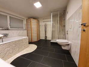 Douche, sèche-cheveux, serviettes fournies