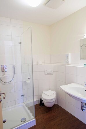 Shower, soap, toilet paper