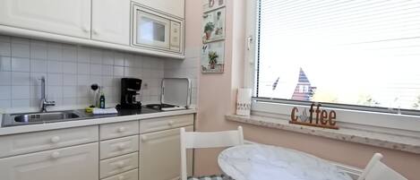 Fridge, microwave, electric kettle