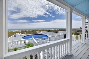 Terrace/patio - Sea2Sky by Carolina Getaway - Oceanfront Home w/ Private Pool & Heated Spa (Kure Beach)