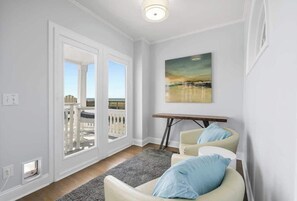 TV, offices - Sea2Sky by Carolina Getaway - Oceanfront Home w/ Private Pool & Heated Spa (Kure Beach)