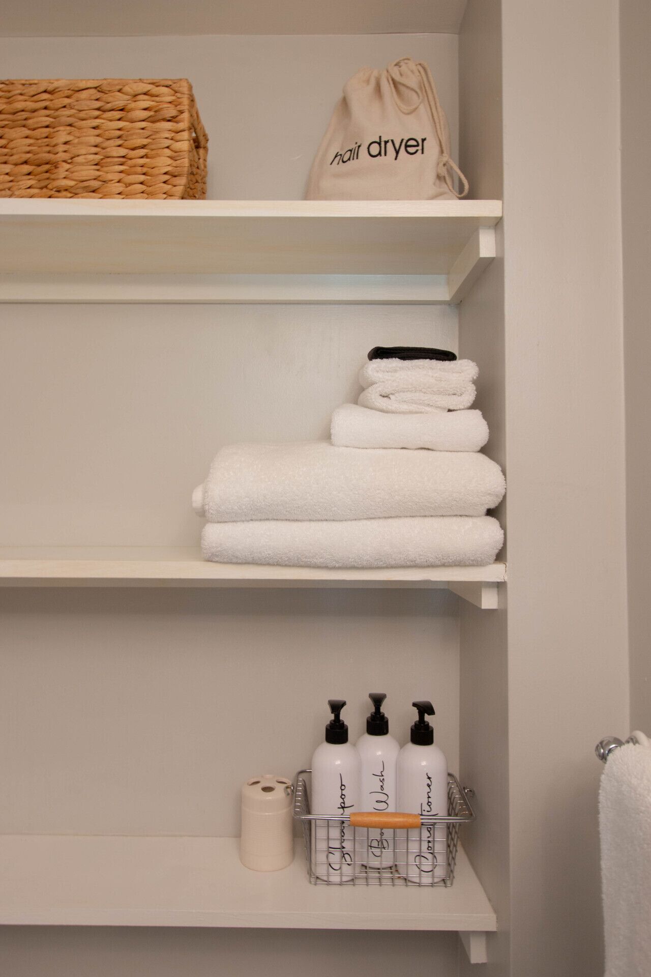Hair dryer, towels