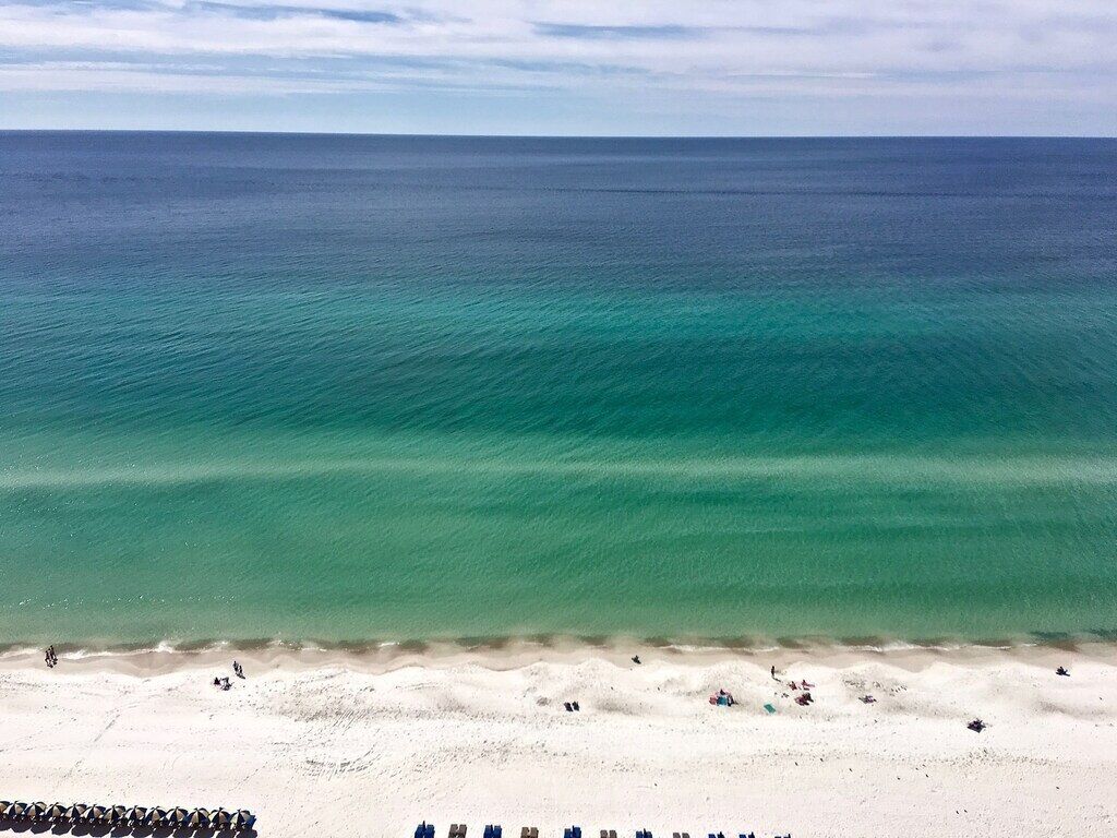 On the beach, sun loungers