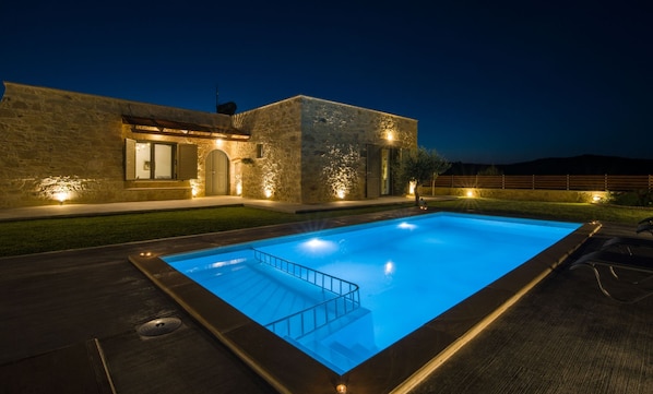 Outdoor pool, pool umbrellas, pool loungers