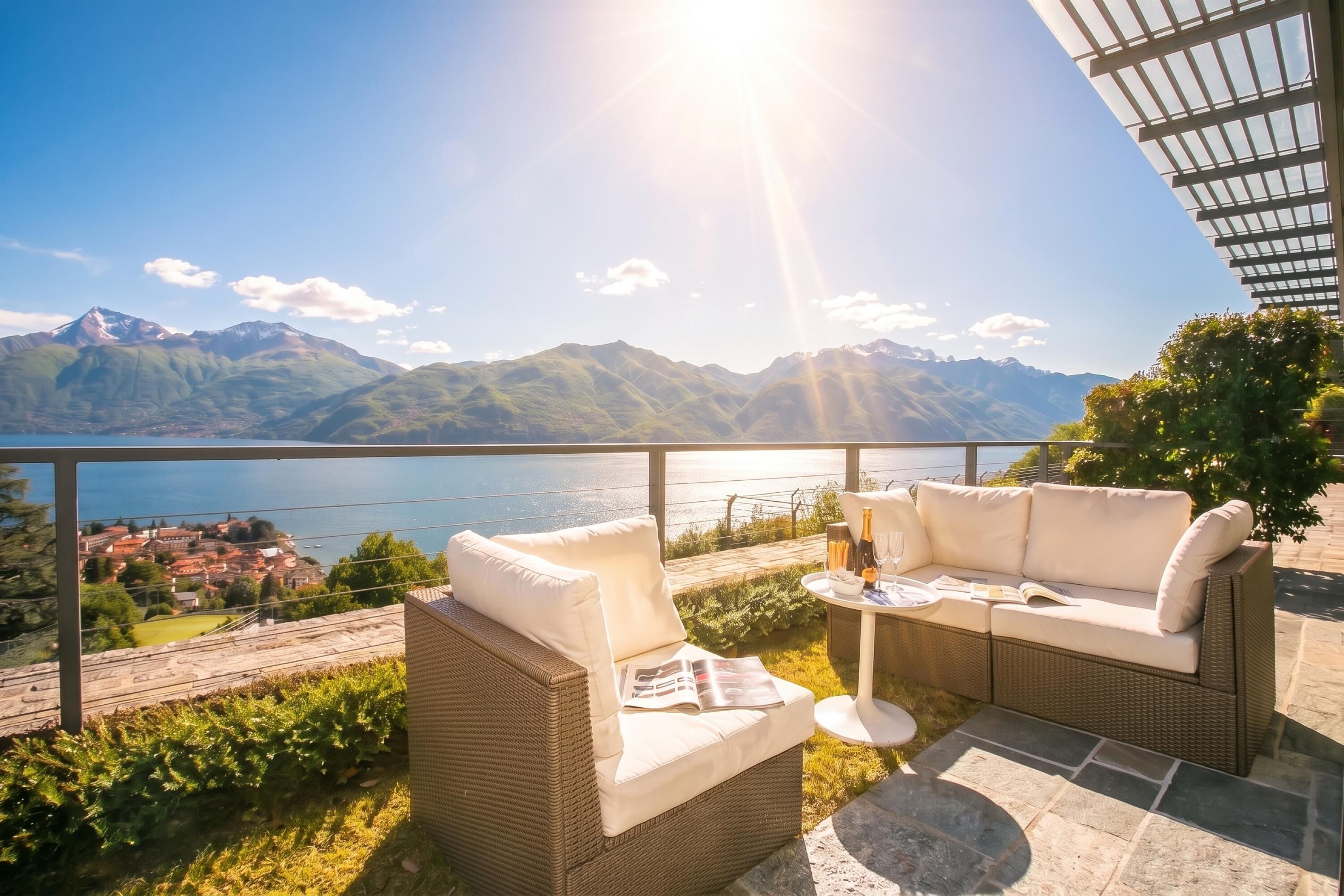 Familieleilighet, 2 soverom, mikrobølgeovn, ved fjell (Penthouse-LakeView-AC-PrivateGarden) | Terrasse/patio
