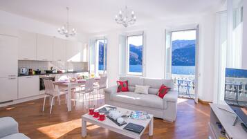 Flat-screen TV, heated floors