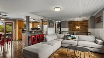 Smart TV, chimenea y libros