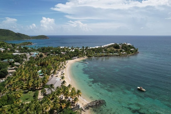 Aerial View of Morris Beach and Curtain Bluff Hotel