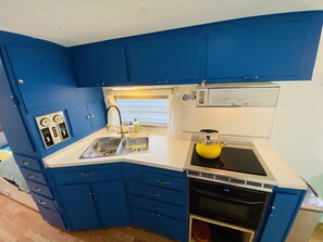 Frigorífico, microondas, horno y placa de cocina