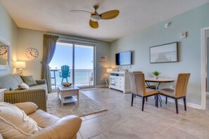 TV, DVD player, video library