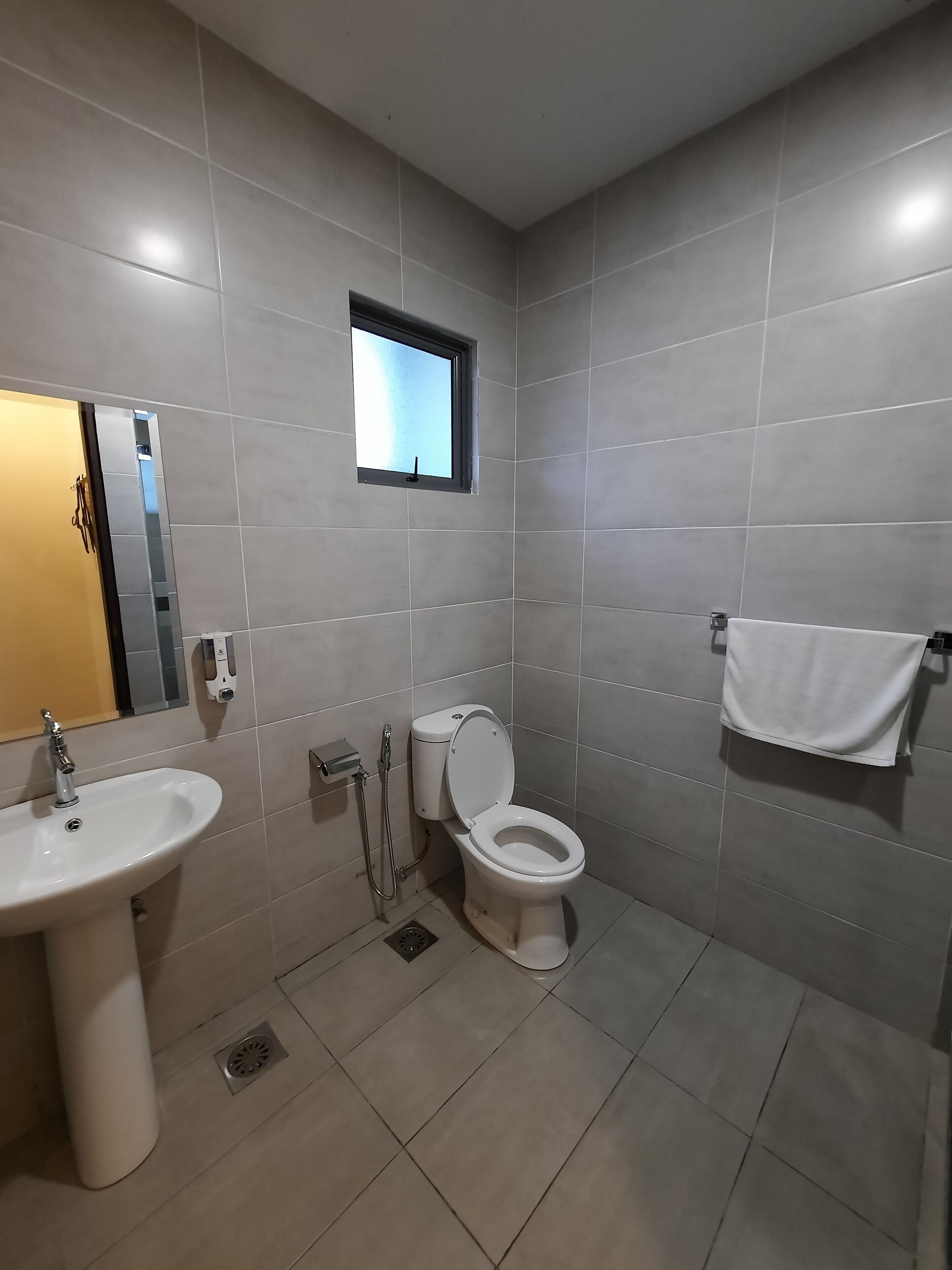 standard b (no window) | bathroom | shower, rainfall showerhead, hair dryer, bidet