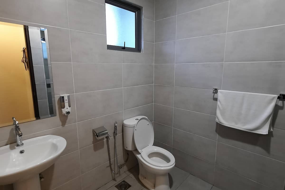 standard b (no window) | bathroom | shower, rainfall showerhead, hair dryer, bidet