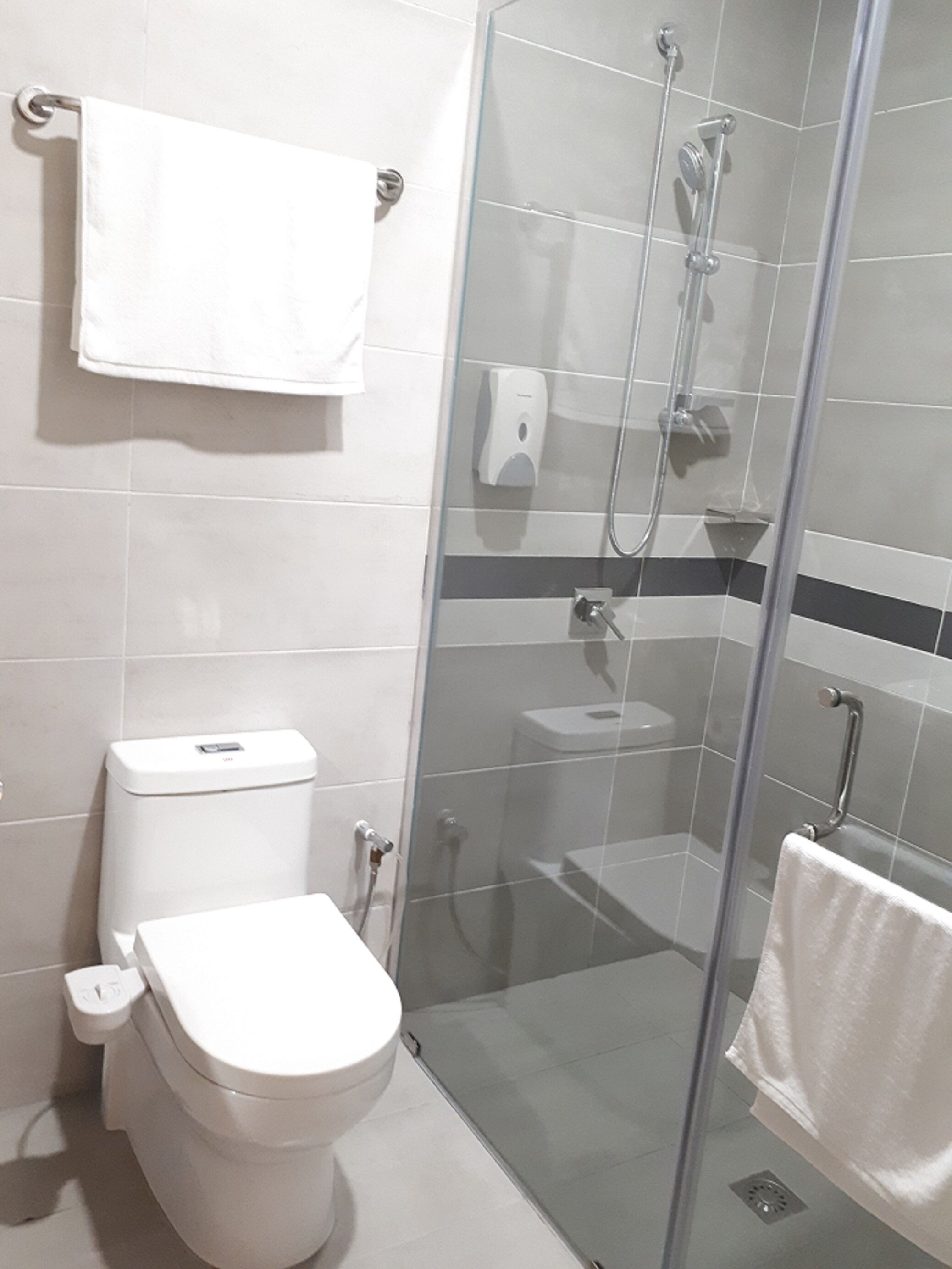 shower, rainfall showerhead, hair dryer, bidet