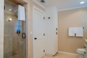 Combined shower/tub, hair dryer