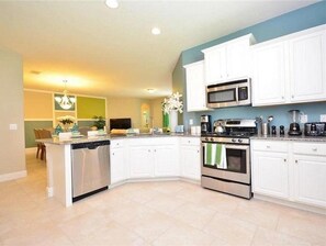 Fridge, microwave, oven, dishwasher