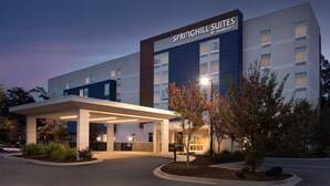 Un hotel moderno con entrada cubierta, varios pisos y un letrero que dice "Springhill Suites by Marriott".