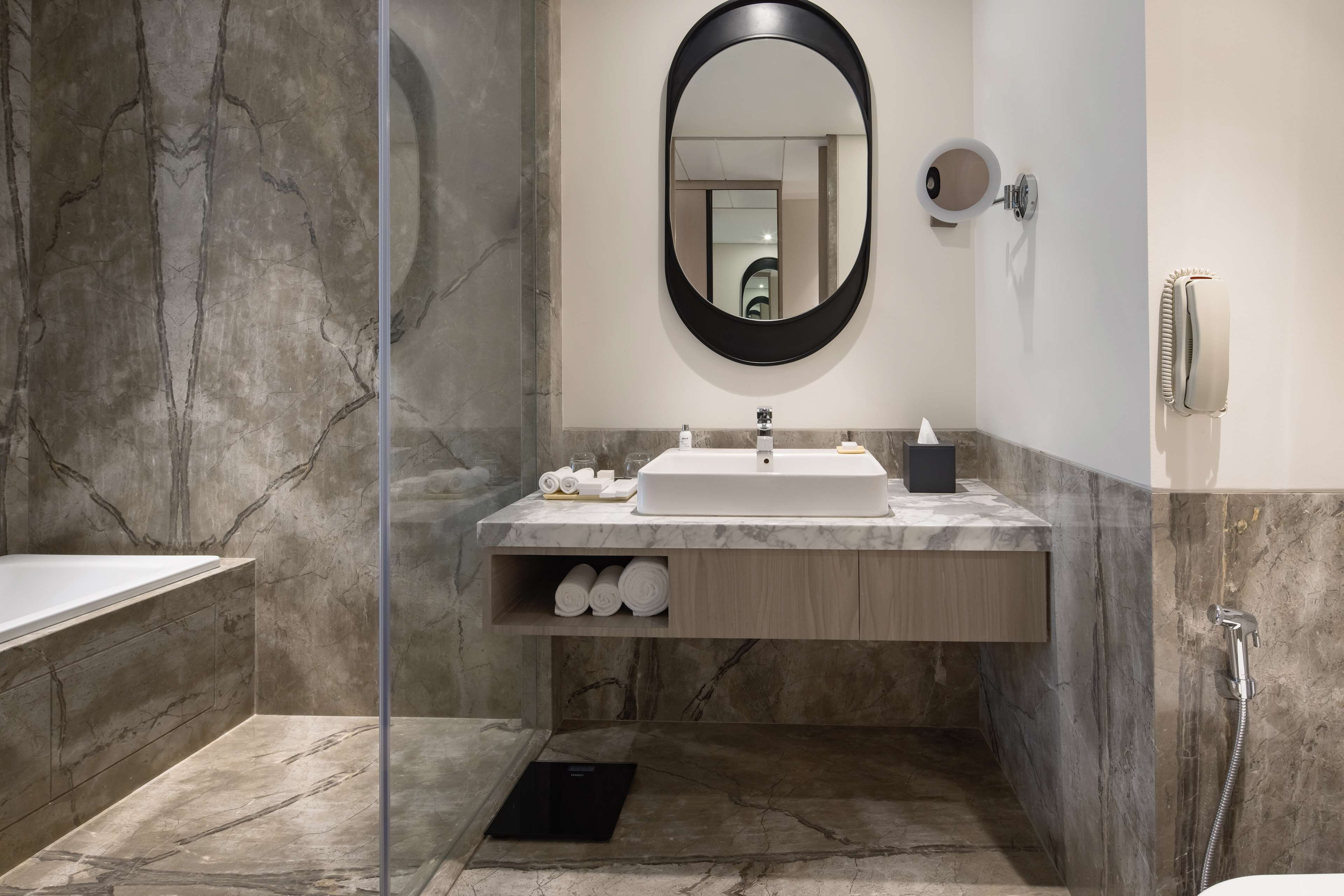 eco-friendly toiletries, hair dryer, bathrobes, slippers