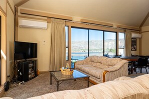 TV connectée, cheminée, livres