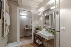 Douche, séchoir à cheveux, bidet, serviettes fournies