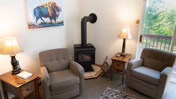 Een smart-tv, een open haard, tafelvoetbal en boeken