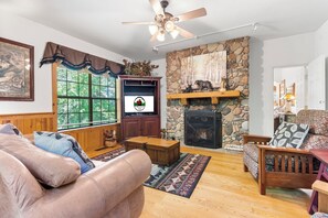 Smart TV, fireplace, DVD player