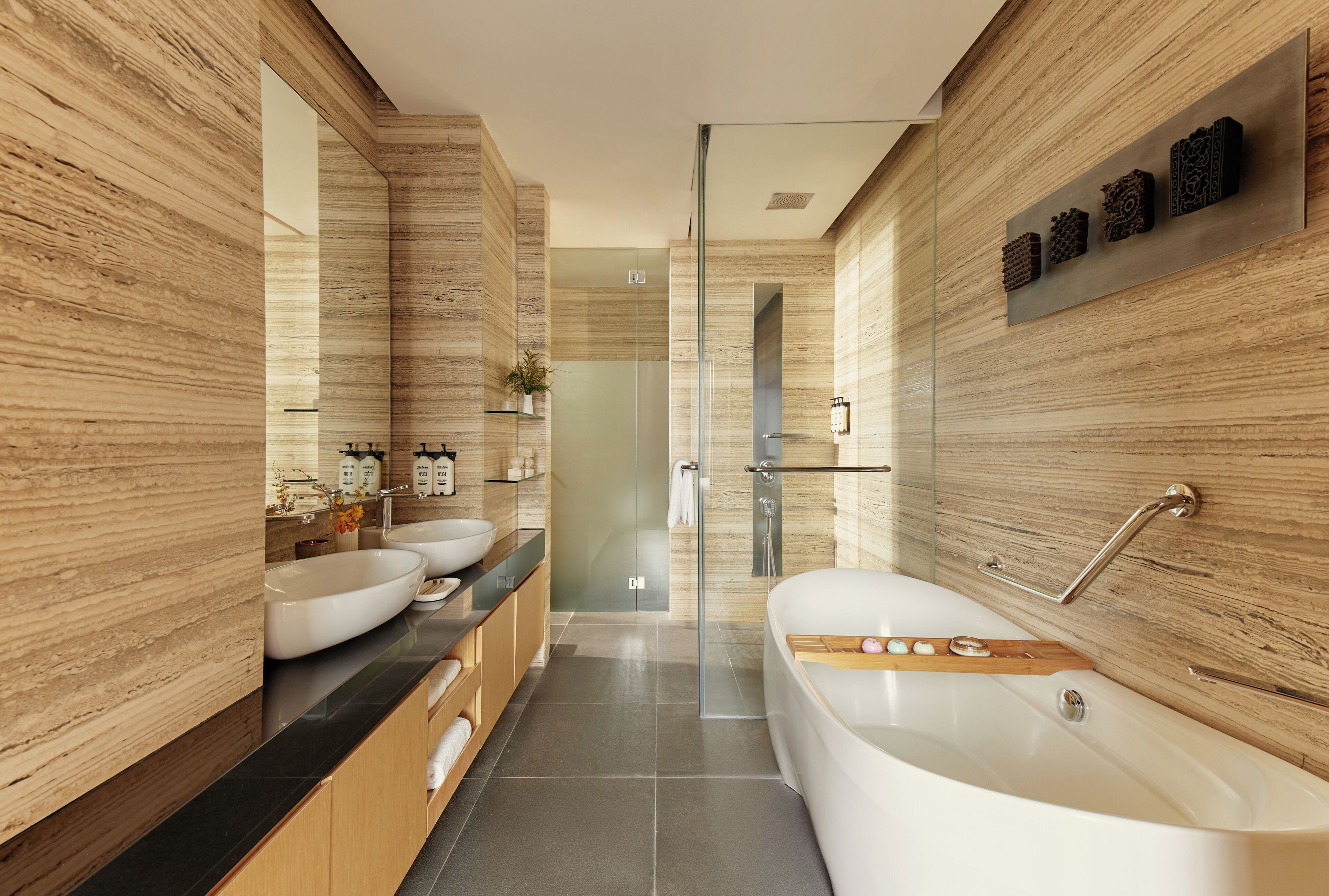 Eco-friendly toiletries, hair dryer, bathrobes, slippers