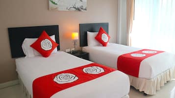 Desk, free WiFi, bed sheets