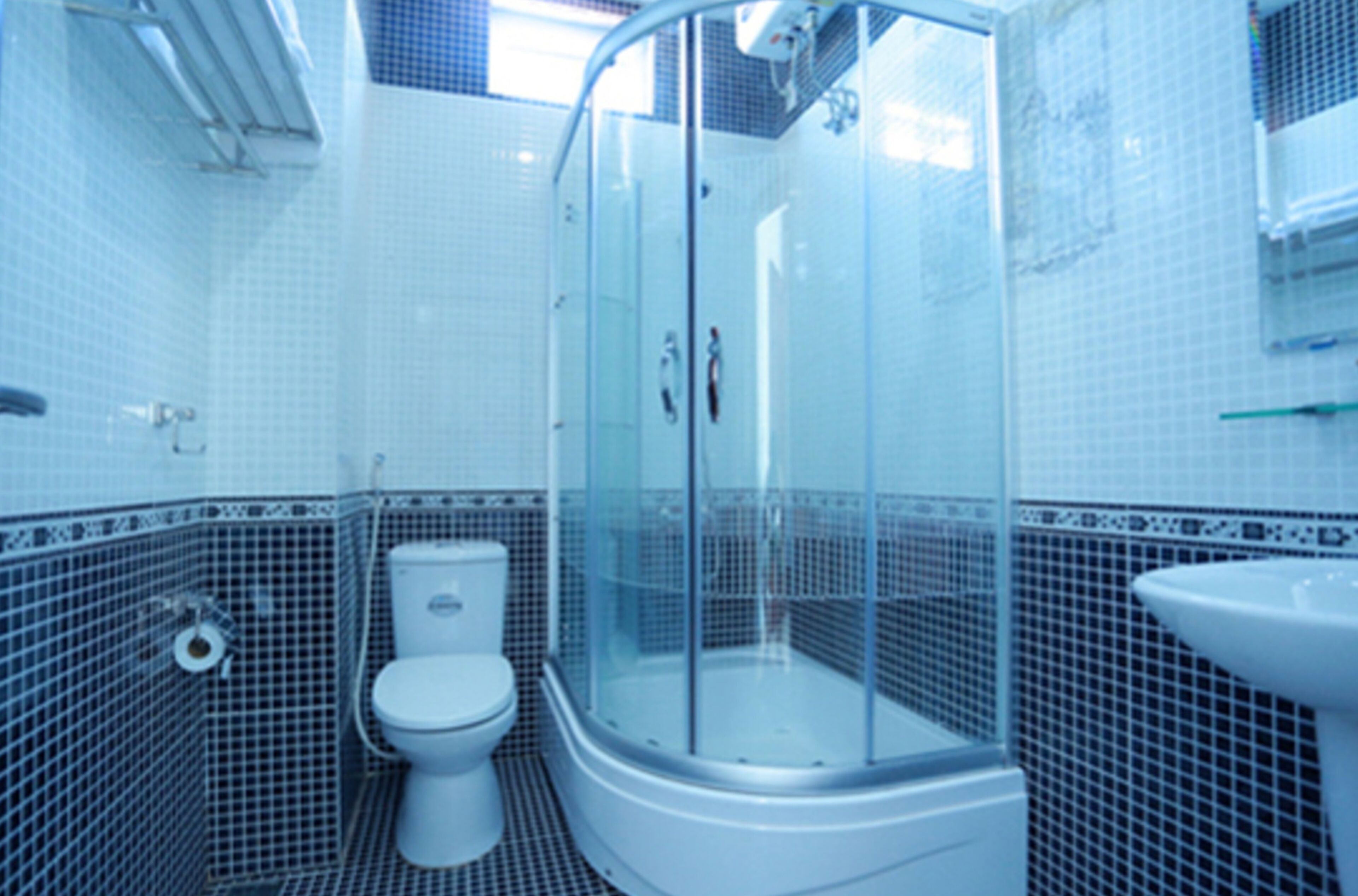 Shower, free toiletries, slippers, bidet