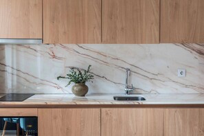 Leilighet – city, 1 queensize-seng med sovesofa, ikke-røyk, terrasse | Eget kjøkken | Kjøleskap, mikrobølgeovn, kokeplater og espressomaskin