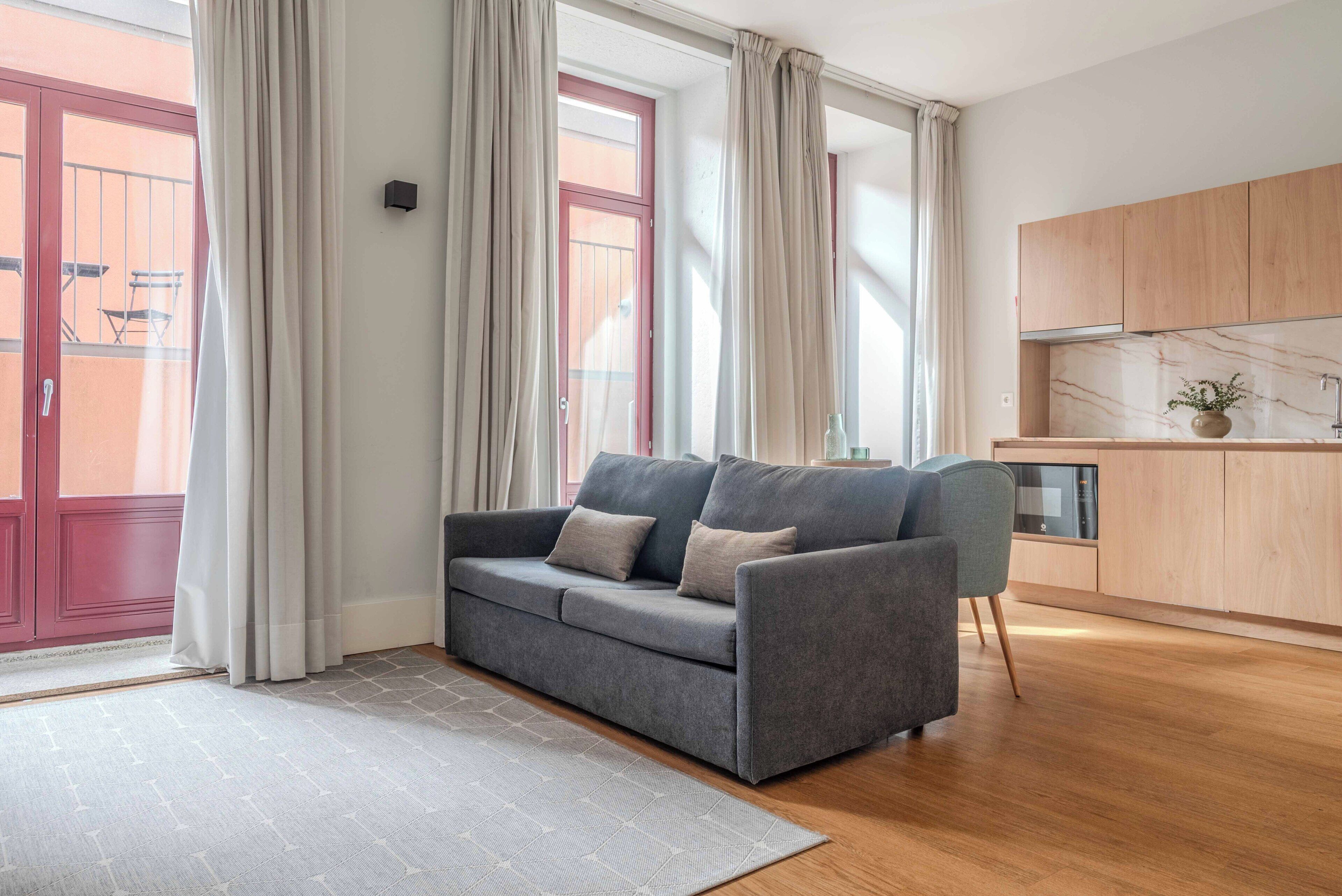 City-Apartment, 1 Queen-Bett und Schlafsofa, Nichtraucher, Terrasse | Wohnbereich