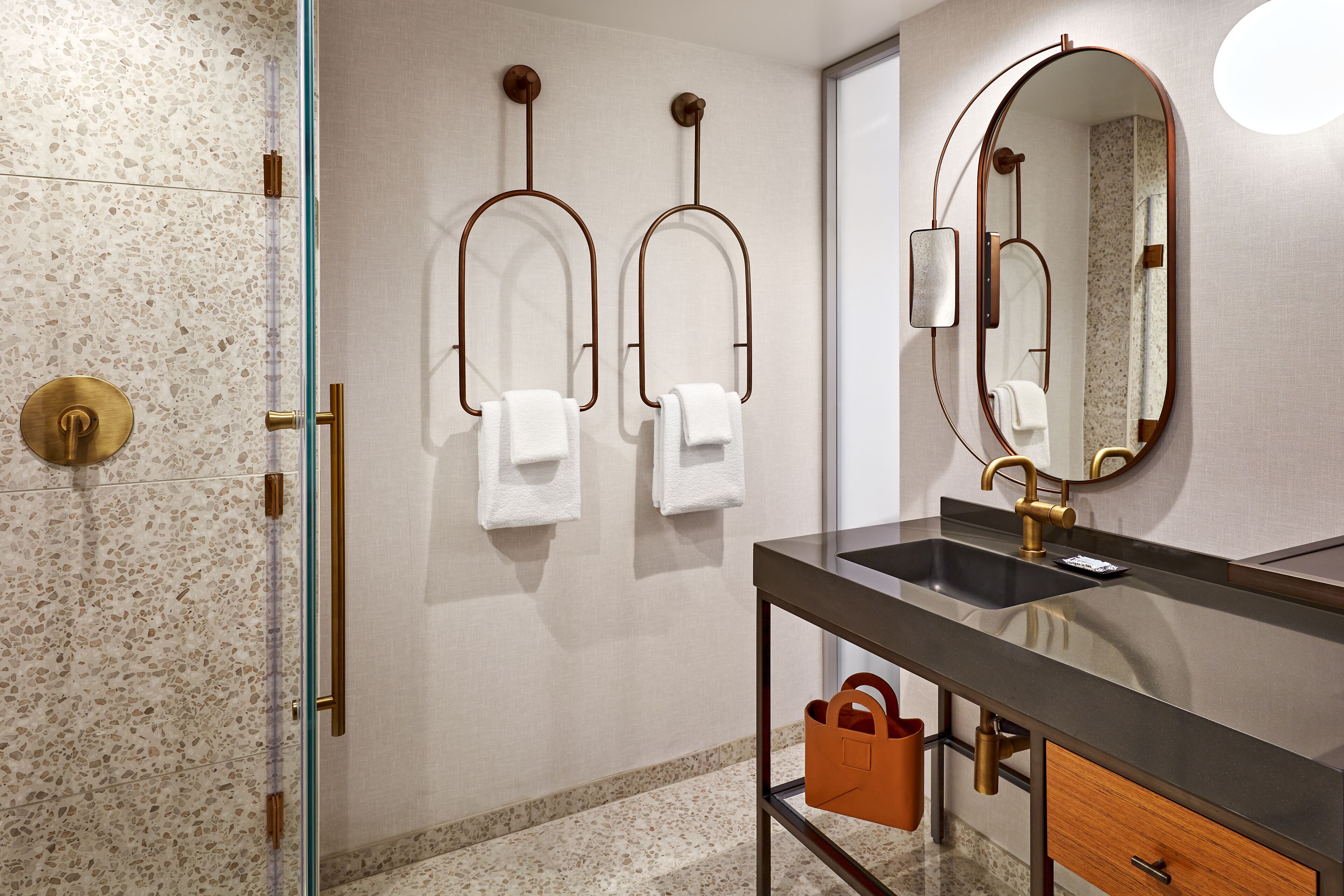 shower, rainfall showerhead, designer toiletries, hair dryer