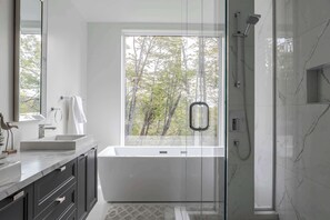 Bathtub, hair dryer, towels