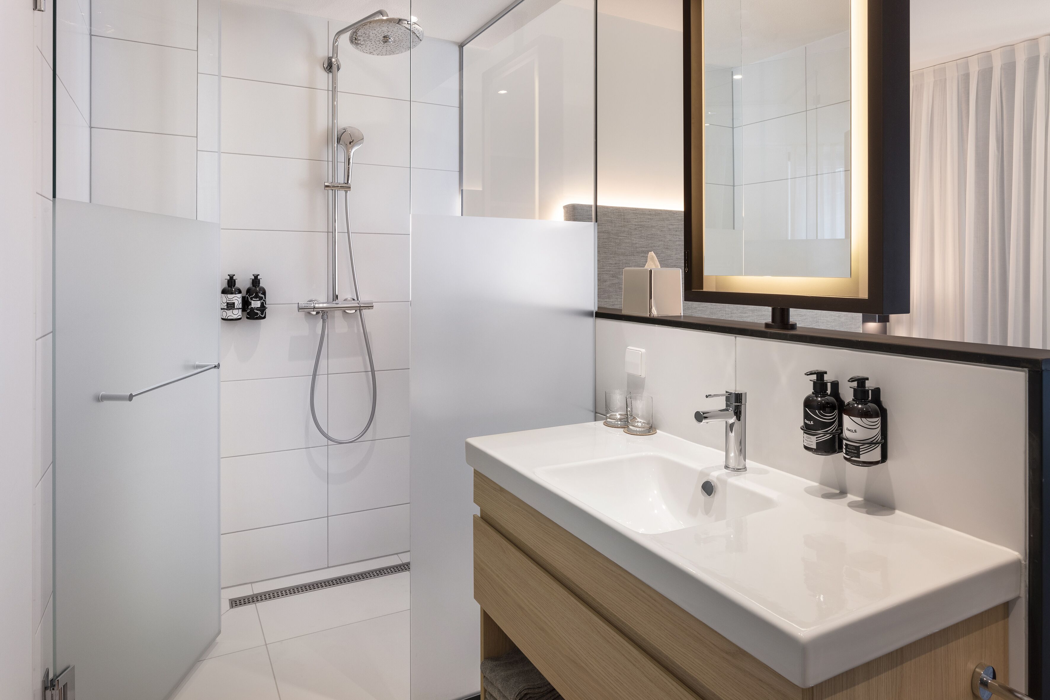 eco-friendly toiletries, hair dryer, towels, soap