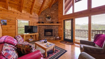 Smart TV, fireplace, DVD player, books