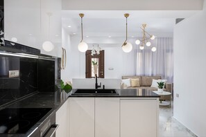 Maison exclusive, baignoire à jets | Cuisine privée | Réfrigérateur grande capacité avec congélateur, four à micro-ondes