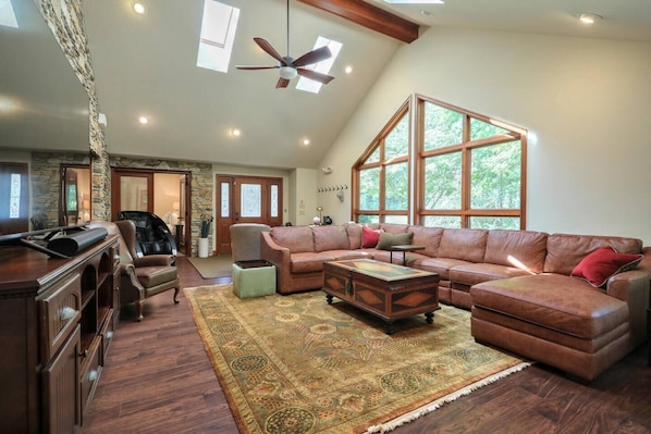 Smart TV, fireplace, video games, DVD player