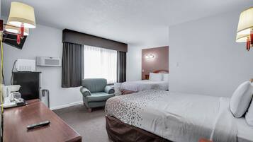 Standard Room, 2 Queen Beds, Non Smoking | Desk, laptop workspace, blackout curtains, iron/ironing board