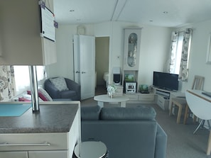Cabin | Living area | 30-inch flat-screen TV with cable channels, TV - Summer Lodge Luxury Caravan in Hastings Free Wifi (St Leonards-On-Sea)