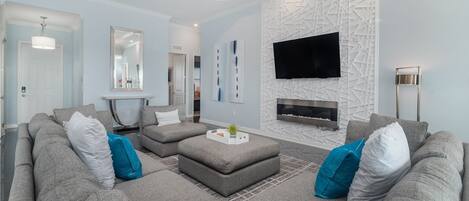TV, fireplace