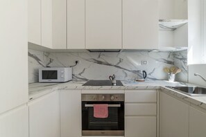 Fridge, microwave, oven, dishwasher