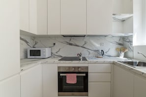 Fridge, microwave, oven, dishwasher