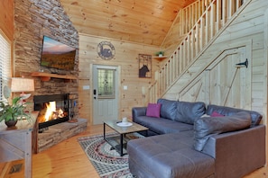 TV, fireplace, video games, DVD player