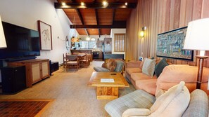 Fireplace, table tennis - Vintage Mountain Cabin with a Wood Burning Fireplace, Near The Village! (Mammoth Lakes)