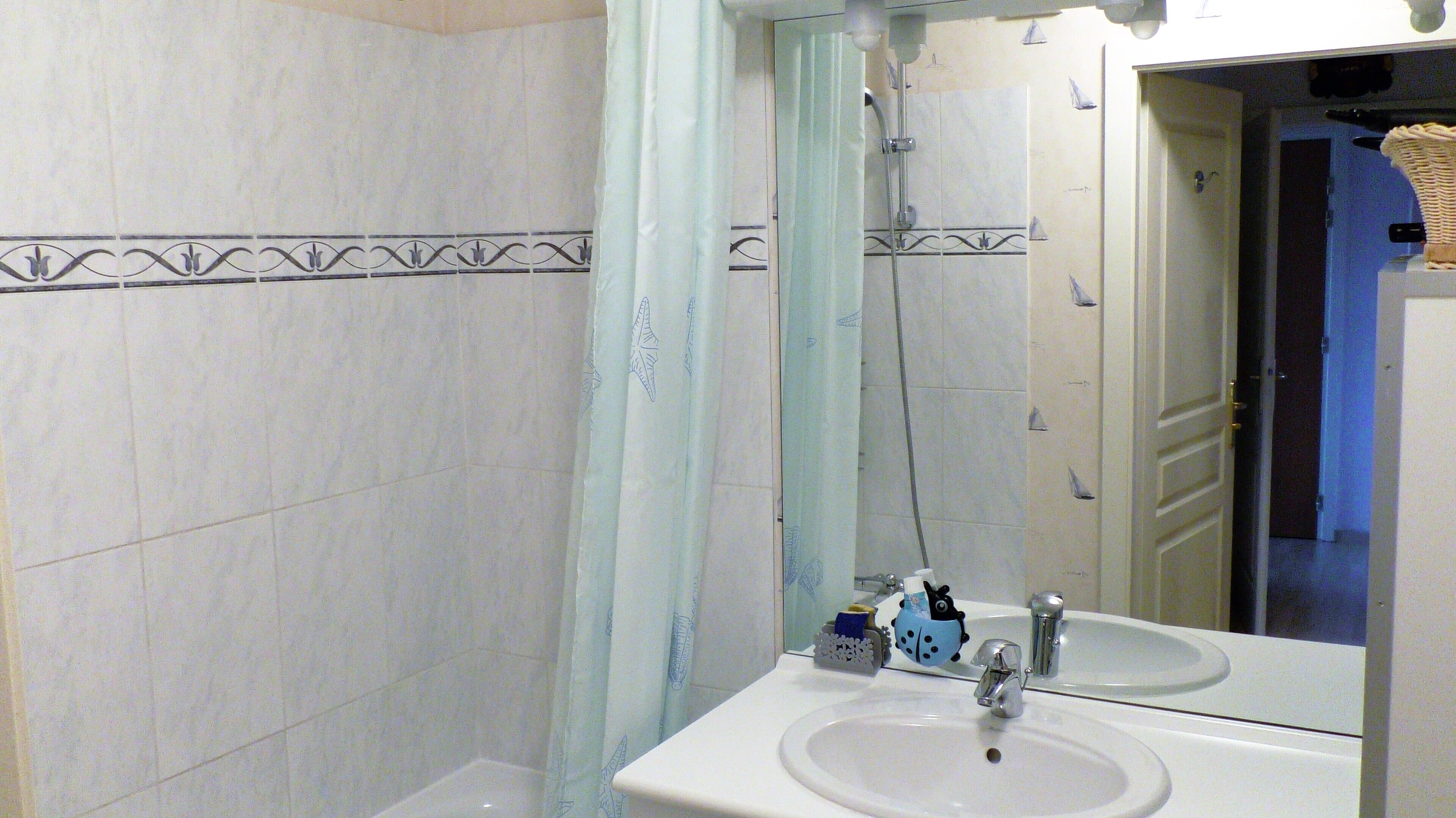 Ensemble douche/baignoire, sèche-cheveux, serviettes fournies, savon