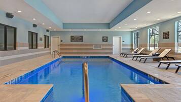 Indoor pool, open 6:00 AM to 10:00 PM, pool umbrellas, sun loungers