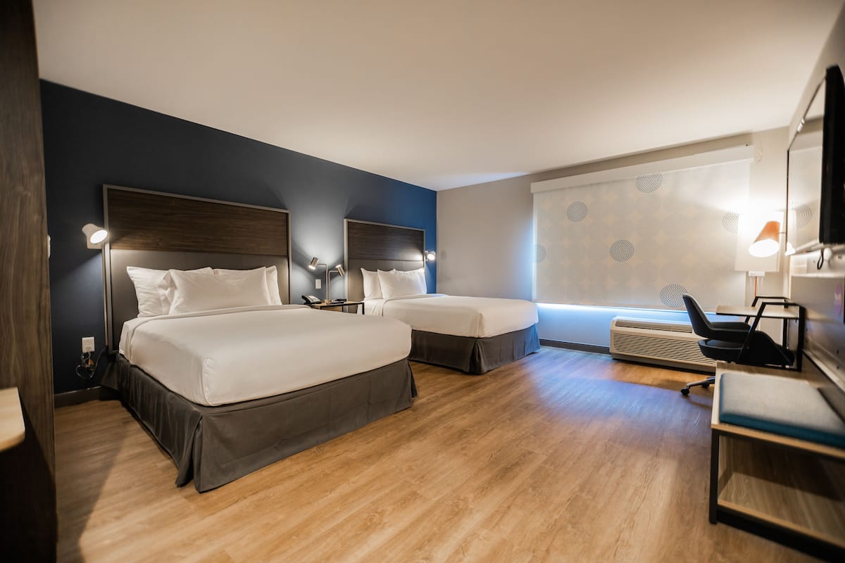 room, 2 queen beds | desk, laptop workspace, blackout curtains, iron/ironing board