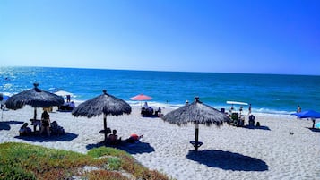 On the beach, beach towels