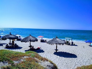 On the beach, beach towels
